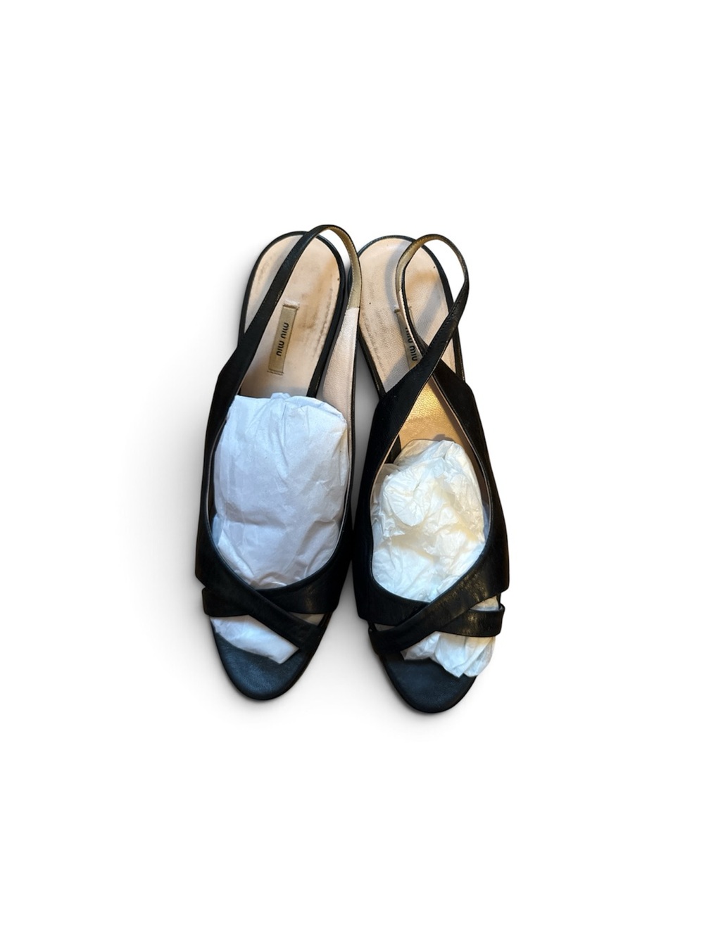 Miu Miu Black Leather Slingback Peep-Toe Heels